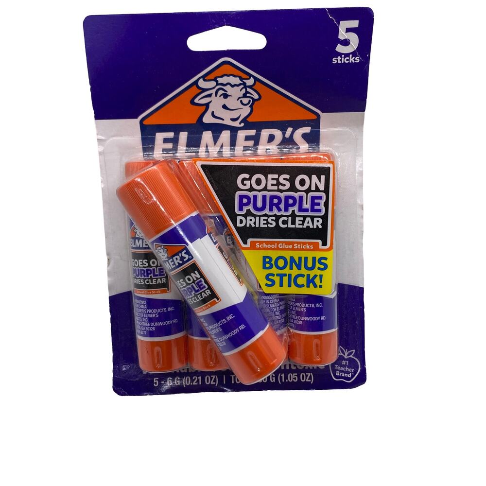 Elmer's Disappearing Purple Washable Glue Sticks - 5 Pack School Glue Sticks